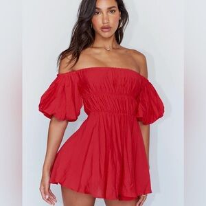 Princess Polly Red Off-Shoulder Babydoll Mini Dress